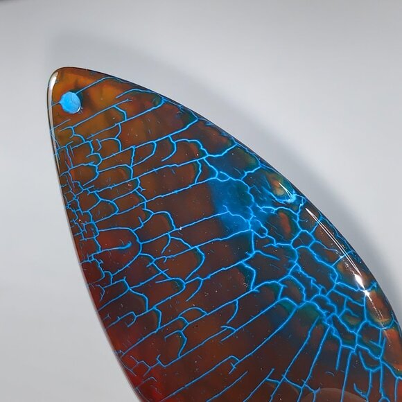 Blue and Brown Dragon Veins Agate Teardrop Pendant - Picture 14 of 16